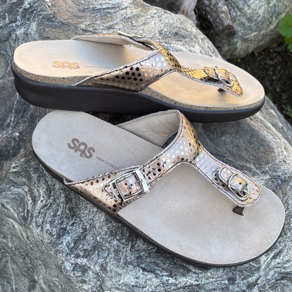 SAS Women's Gold Buckle Sandals
